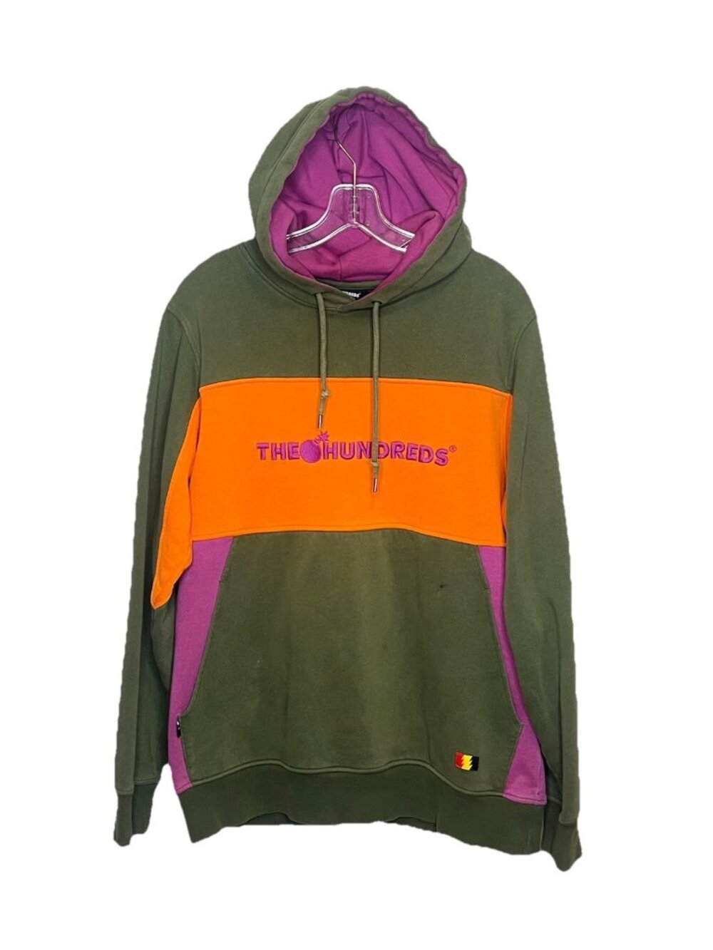 The Hundreds Colorblock Pullover Hoodie Olive Orange Purple Embroidered Logo M
